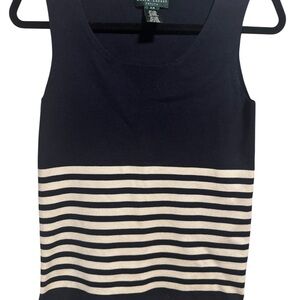 Ladies Lauren Ralph Lauren  Tank Sweater Navy/tan striped Petite